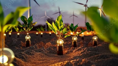 Growing Plants Light Bulbs Wind Turbines