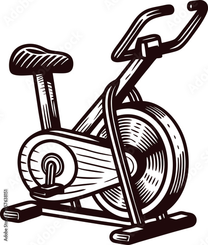 Hand drawn stationary exercise bike isolated on white background vintage engraved gym equipment illustration