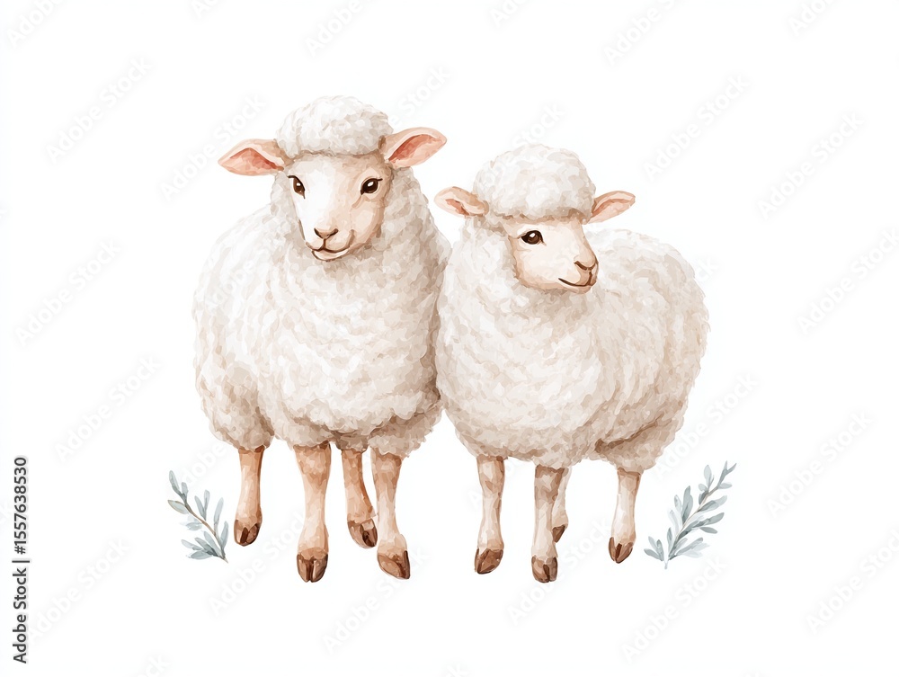 Fototapeta premium Two white sheep standing next to each other