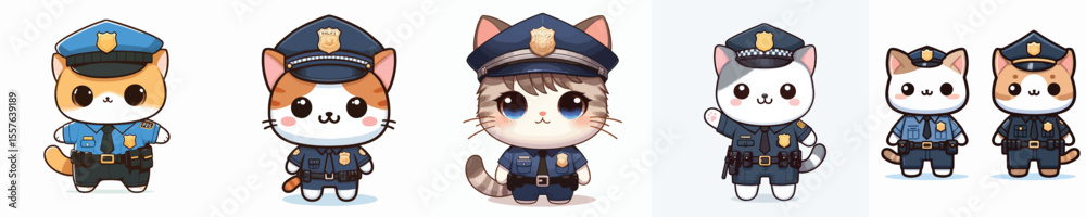 cute cat dressed as police icon set cute cat dressed as police icon set