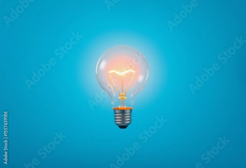 Blue background, brain-shaped lightbulb glowing brightly, creative idea concept,   illumination,   progress