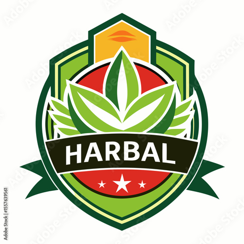 Harbal Natural Organic Vector With Leaf Illustration.