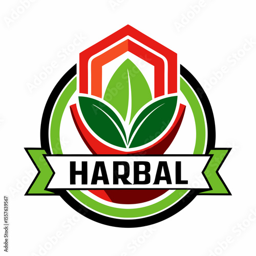 Harbal Natural Organic Vector With Leaf Illustration.