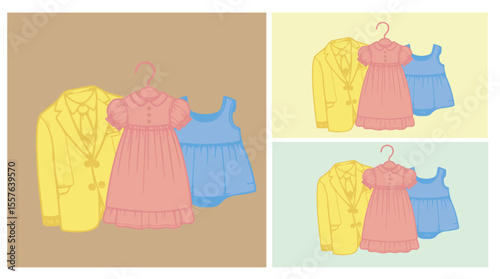 fashion, clothing, clothes, dress, baby, vector, set, shirt, illustration, design, collection, pants, child, summer, skirt, garment, pattern, textile, art