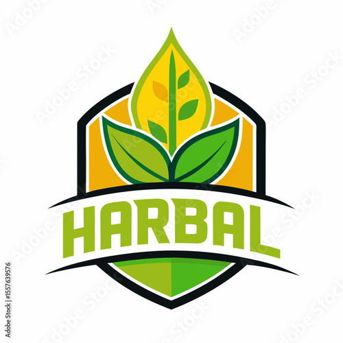 Harbal Natural Organic Vector With Leaf Illustration.