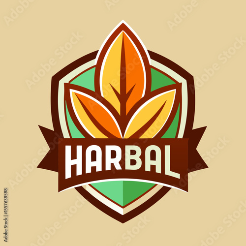Harbal Natural Organic Vector With Leaf Illustration.