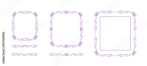 Intricate frames and matching text delimiters with bow ribbons. Elegant fully editable vignettes