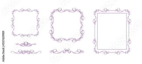 Ornate frames and matching text delimiters with bow ribbons. Elegant fully editable vignettes