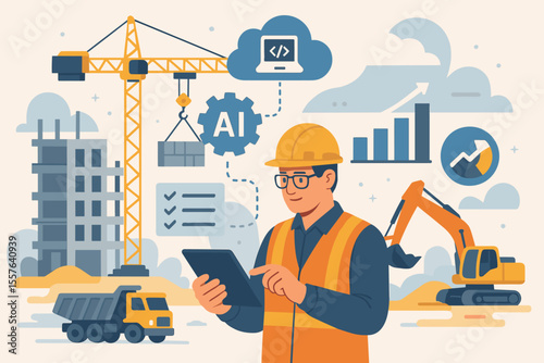 AI Digital Transformation in Construction Industry, Smart Building Site Management, Digital Technology for Project Efficiency, Resource Optimization, Automation, Data Analytics, Modern Engineering