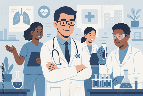 Medical Team Collaboration in Hospital Laboratory. Doctors, Nurses, Scientists Working Together on Healthcare Research, Clinical Testing, Medical Technology, Diagnosis, Innovation, Patient Care