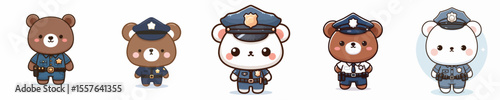 cute bear dressed as police icon set