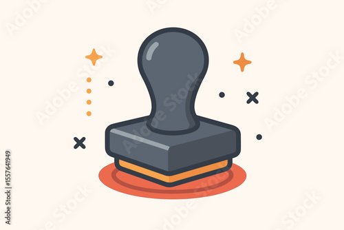 Industrial Rubber Stamp Icon. Office Approval Symbol. Vector Illustration of Certification, Authorization, Validation, Legal Document, Business Administration, Official Seal, Bureaucracy, Workflow