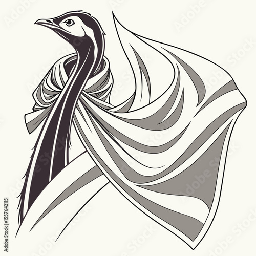Elegant bird with flowing fabric animal draped