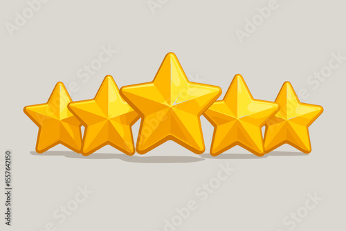 3D Five Gold Stars Rating, Glossy Yellow Realistic Icons, Customer Satisfaction Feedback, High Performance Score, Client Review, Achievement, Quality Evaluation, Excellence Award Concept