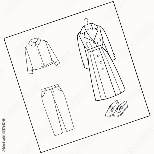 Fashion outfit flat lay with trench coat shirt pants and shoes vector