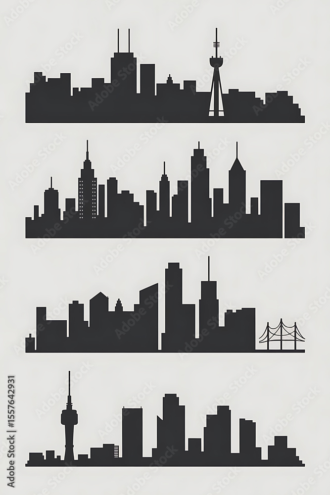 Naklejka premium Silhouette cityscapes, various urban horizons.