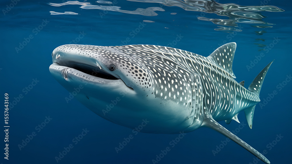 Naklejka premium Gentle giant whale shark, majestic in deep blue. 
