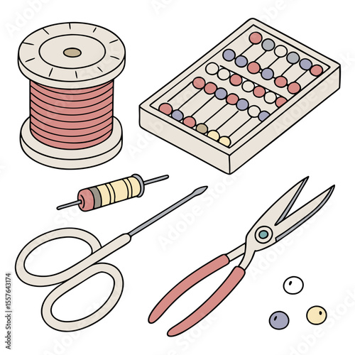Sewing kit with thread beads scissors and needle embroidery
