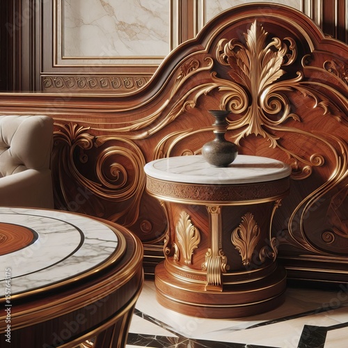 of rich woods marble and brass