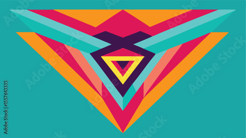 Colorful geometric abstract composition with striking triangles and bold vibrant hues