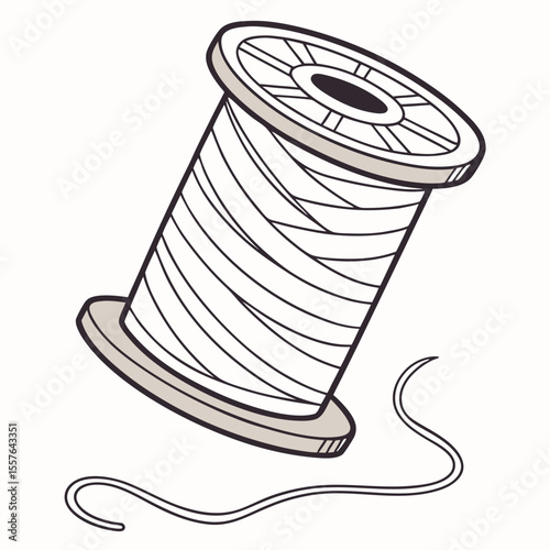 Spool of white thread with loose tail on plain background sewing craft
