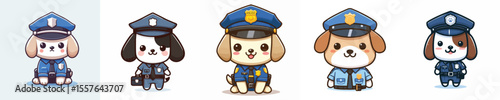 cute dog dressed as police icon set