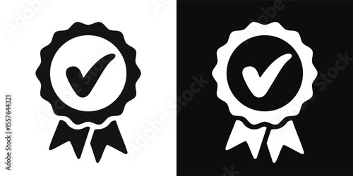 Approval check icon, quality sign set, award medal