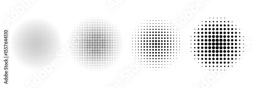 Dotted circles set, round shapes with halftone effect, dot elements