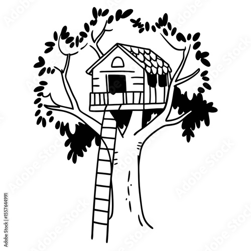 Treehouse Vector Illustration Kids Play House Tree Fort Graphic