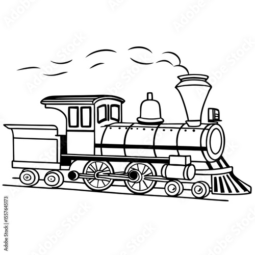 Steam Train Vector Illustration Classic Locomotive Line Art