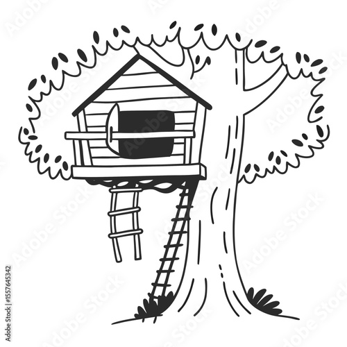 Treehouse Illustration Simple Hand Drawn Vector Design