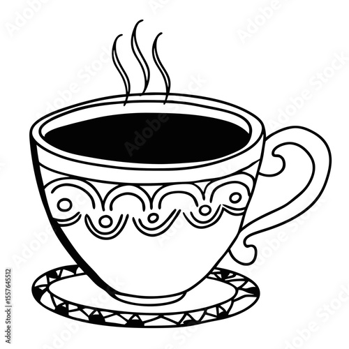 Coffee Cup Vector Illustration Black and White Line Art Design