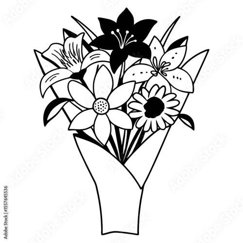 Floral Bouquet Vector Illustration Black and White Design