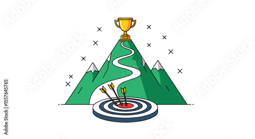 Achieving Top Goals Climbing Mountains Reaching the Summit Trophy Achievement