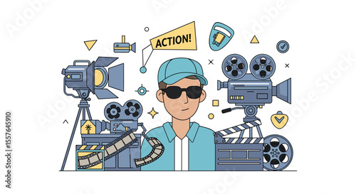 Filmmaker Crafting Cinematic Stories With Vintage Movie Equipment And Modern Technology