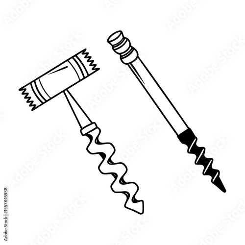 Wine Bottle Opener Corkscrew Line Art Illustration