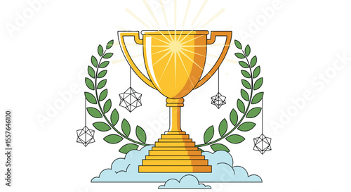 Victory Trophy Celebrates Gaming Achievement Surrounded by Lucky Dice and Laurel Wreaths