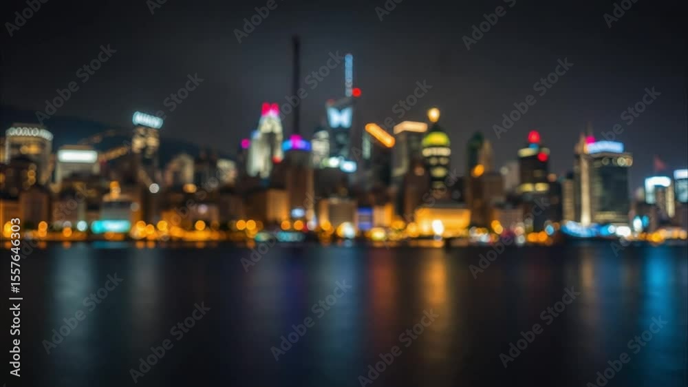 Neon gates frame blurry city skyline Neon gates frame blurry city skyline