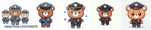 cute bear dressed as police icon set