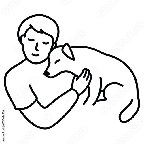Person embracing a dog with eyes closed showing affection and love