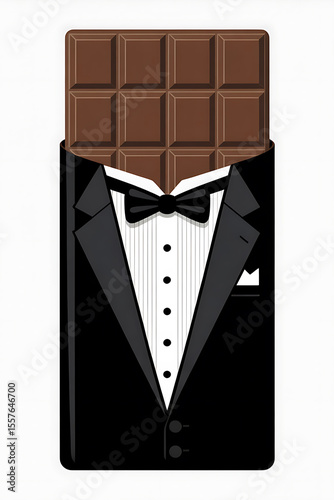 Chocolate bar dressed in a tuxedo.
