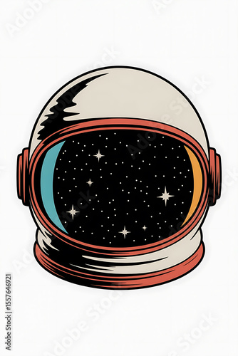 Astronaut helmet, starry night view.
