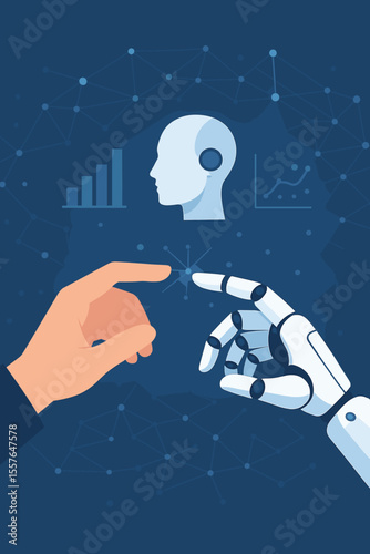 Medical technology and artificial intelligence in healthcare. Human and robot hands connecting. AI for brain diagnosis, data analysis, patient treatment, and medical research.