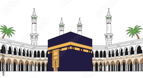 Sacred Kaaba in Mecca with Architectural Surroundings and Palm Trees
