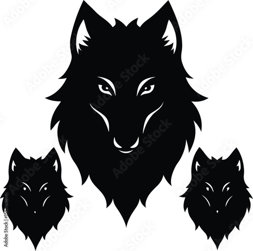 wolf head silhouettes pack wild animal nature spirit vector art