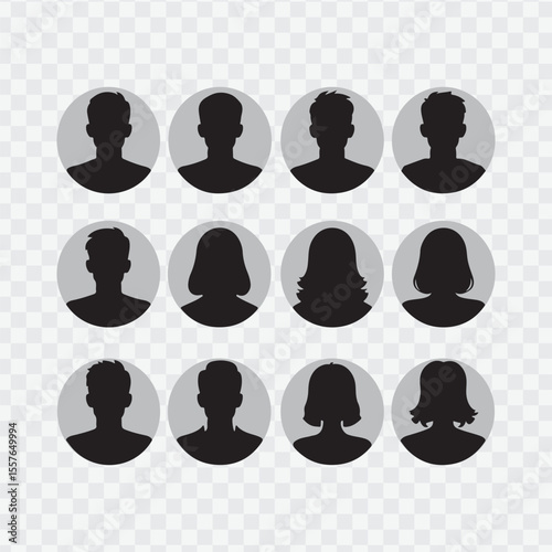 Silhouette head, avatar face, person icon people. Male and female profile. Vector illustration