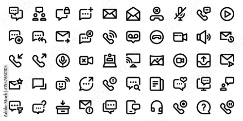 Modern Communication & Chat Icons Set — 50 Phone, Call & Messaging Vectors