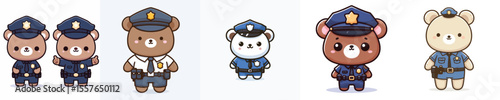 cute bear dressed as police icon set