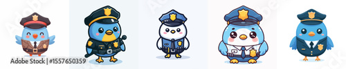 cute bird dressed as police icon set