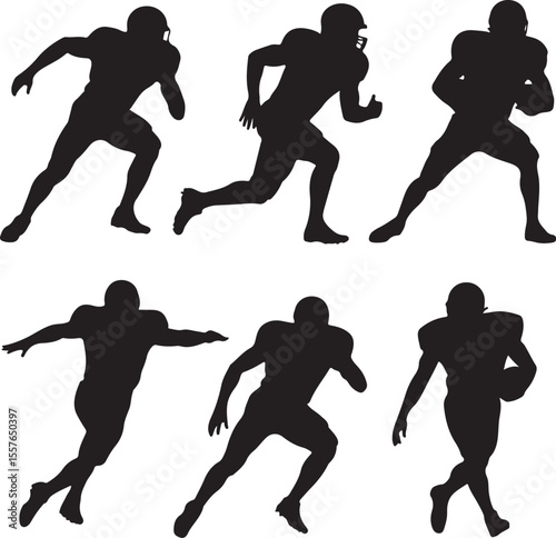 Quarterback Throwing Pass Silhouette

Touchdown Celebration Vector Design

Football Player in Action Silhouette

Helmet and Ball American Football Art

Team Huddle on Field Silhouette Scene